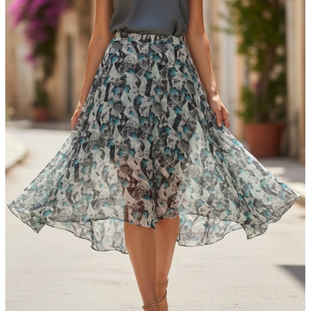 Prabal Gurung Women's Size 2 Abstract Pattern‎ 100% Silk Side Zip Midi Skirt